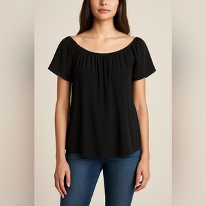 Joie Black Short Sleeve Peasant Blouse Size S